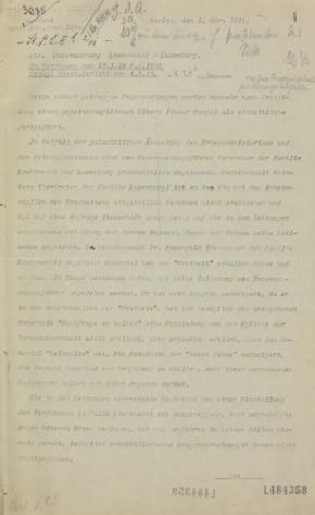 Schreiben des Gerichtes der Garde-Kavallerie-Schützen-Division zum Ermittlungsverfahren im Mordfall Liebknecht/Luxemburg vom 1. März 1919